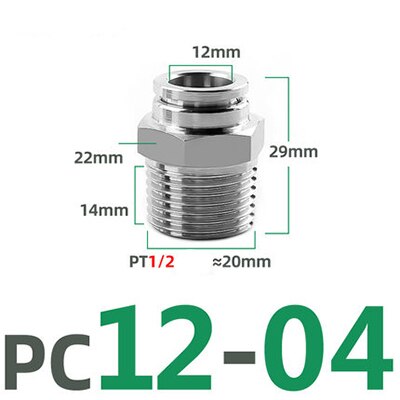 PC 1/8" 1/4" 3/8" 1/2" BSP external thread 304 stainless steel pipe pneumatic quick coupling trachea hose quick coupling: PC12-04
