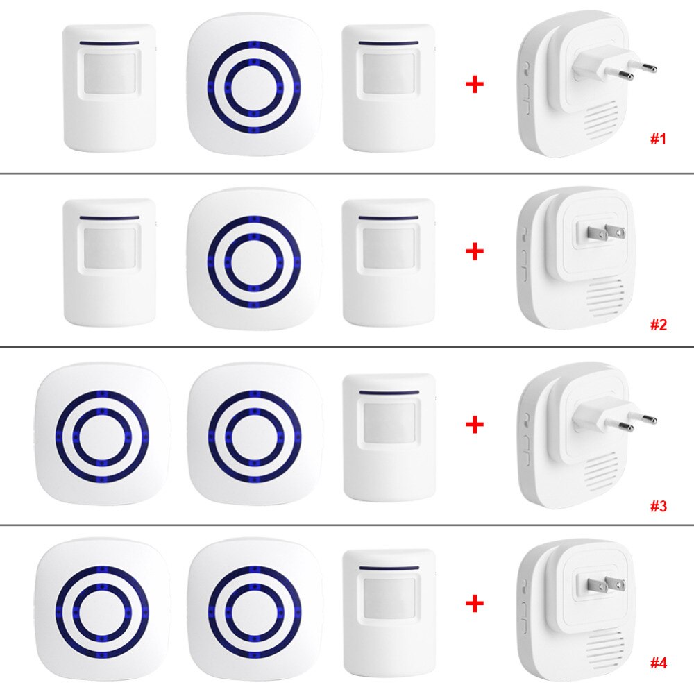 110v-240v trådløse dørklokker pir infrarød sensor bevægelsesdetektor indgang dørklokke alarm m/ modtager &amp; sender eu/us stik