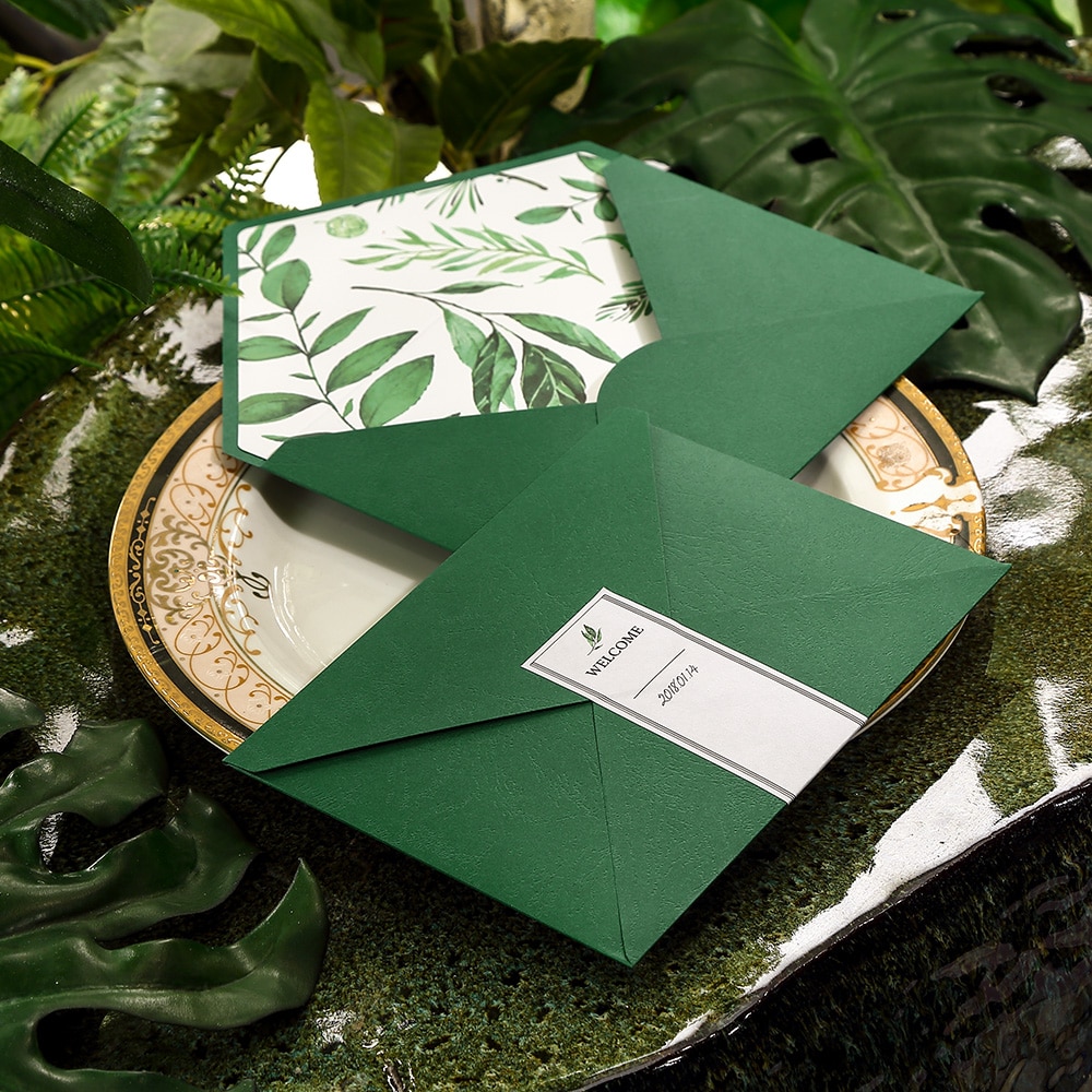 Grønne bryllupsinvitationer invitationer kort + tags bryllup brude brusebad lykønskningskortsæt til fest festartikler dekor