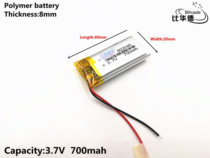 1pcs/lot Good Qulity 3.7V,700mAH,802040 Polymer lithium ion / Li-ion battery for TOY,POWER BANK,GPS,mp3,mp4