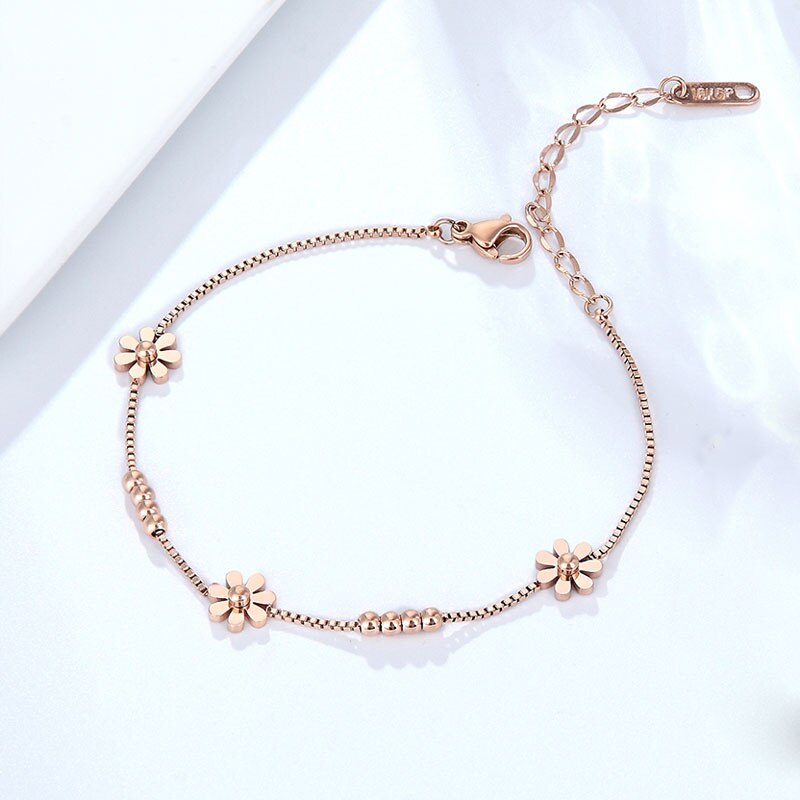 Schone Edelstahl Daisy Armband Top Qualitat Box Kette Armband Fur Frauen Und Madchen Geschenk Gold Farbe Schmuck: Light Yellow Gold Color