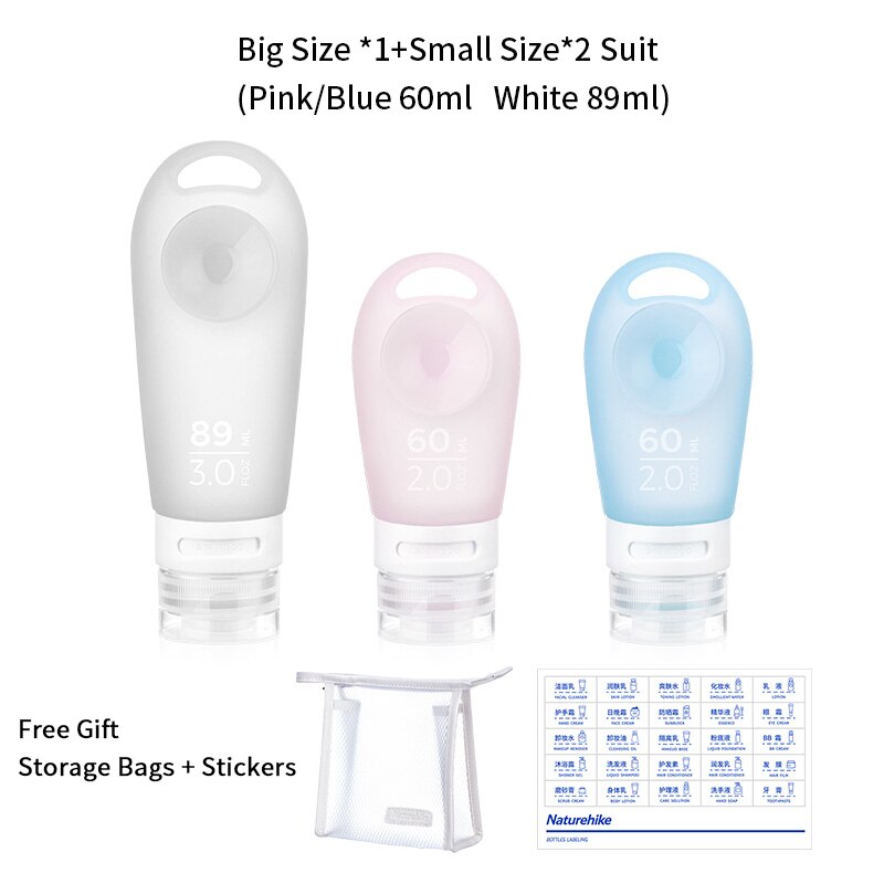 Naturehike 89ml silikonpåfyllningsflaska utomhus portabel dam/män duschschampogel lätt liten emulsionspåfyllningsflaska företag: Bigx 1 och smallx 2