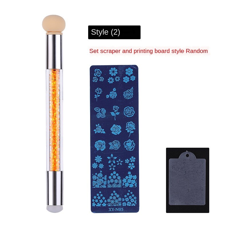 Juego de plantillas de impresión para manicura, raspador de sello de placa de acero para impresión de manicura, esponja de silicona, bolígrafo de halo, herramienta: Dorado