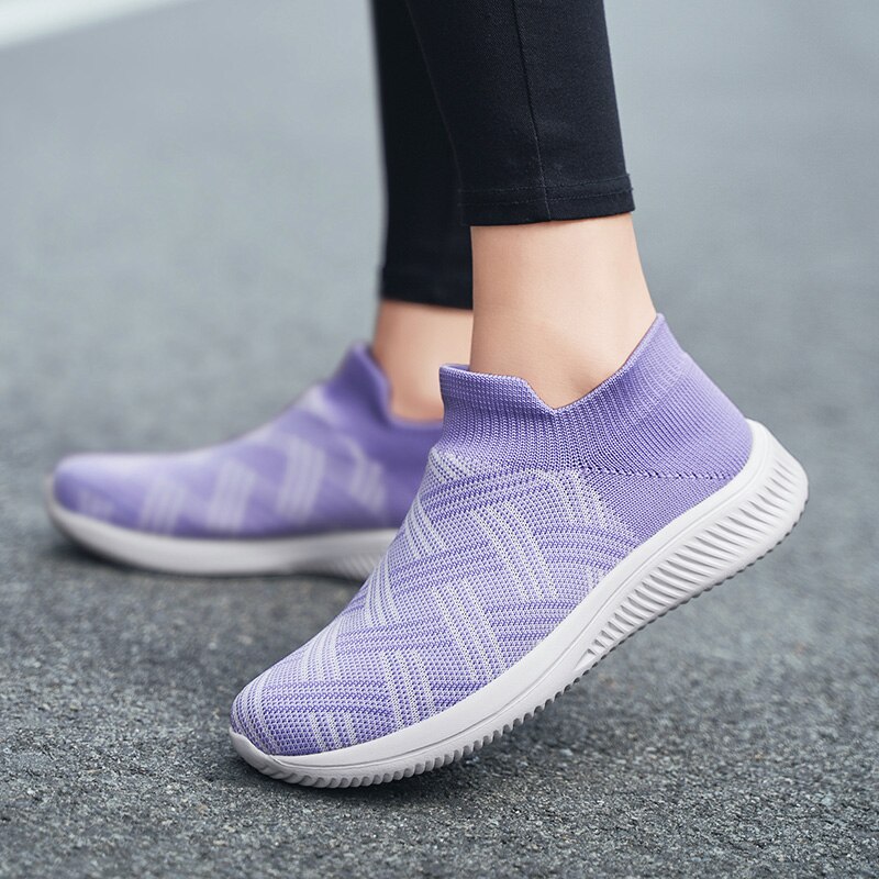 Women Stretch for Casual Shoes Mesh Flat Walking Shoes Sneakers Weaving Socks Sneakers Casual Student Breathable Female