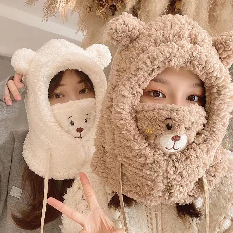 Leuke Cartoon Beer Lam Pluche Warm Solid Panda Caps Sjaal Set Masker Winter Koude Verdikte Bescherming Oor Hoed Voor Vrouwen meisje