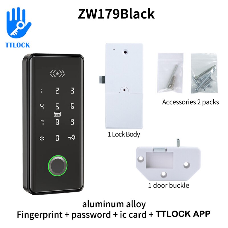 TTLOCK APP 13,56 Mhz RFID Smart Elektronische Schrank Türschloss Biometrische Fingerprint Schublade Schloss Smart Passwort Lock: ZW179 Black