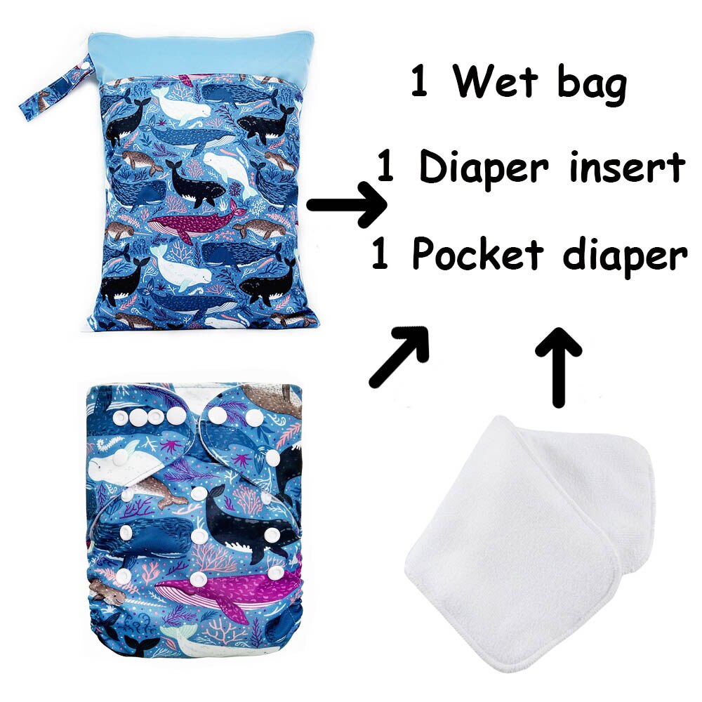 Goodbum Cartoon Cloth Diapers/Nappy And Diaper Bag Double Zipper And 3 layers Microfiber Diaper Cover Insert: P07