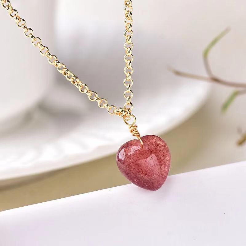 Natuurlijke Aardbei Kristal Hart Hanger 14K Gold Filled Ketting Handgemaakte Diy Ketting Voor Vrouwen Presenteert: Default Title