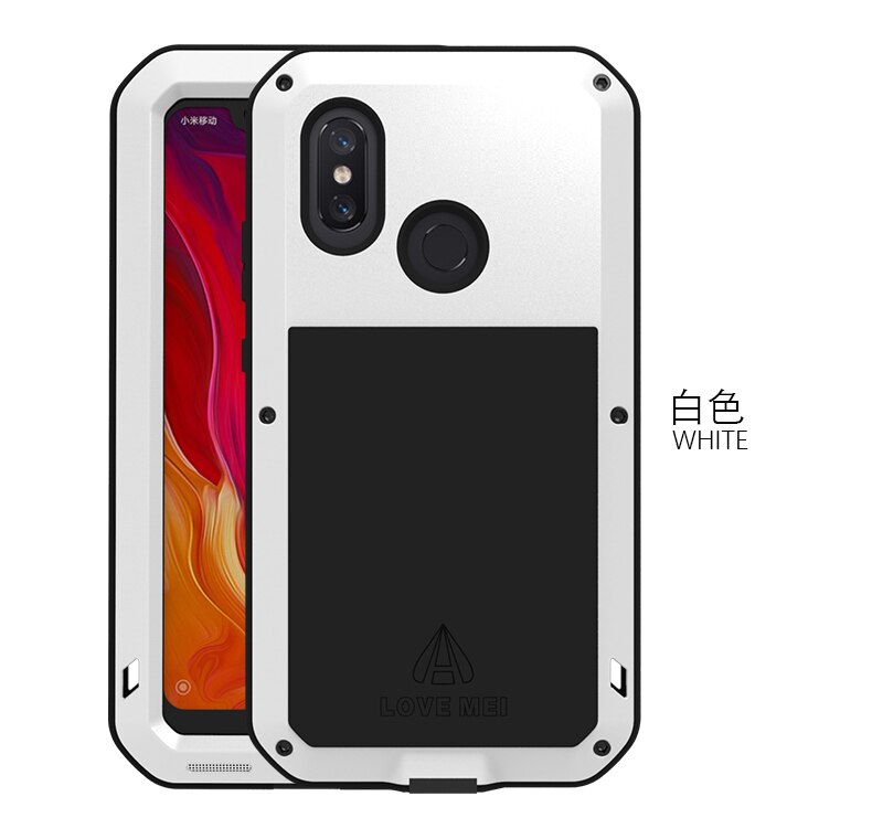 LOVE MEI Aluminum Metal Case For Xiaomi Mi 8 Cover Powerful Armor Shockproof Life Waterproof Case For Xiaomi 8 Mi8 M8 Capa Funda: White / NO Retail packaging