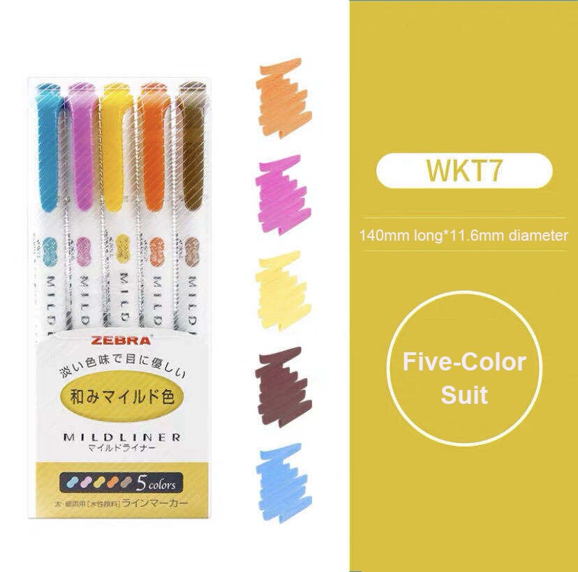 ZEBRA 5Pcs/Set Markers Highlighter Double Head Highlighter Liner Pen Cute Art Markers Japanese Art Stationery Supplies: Dark Color