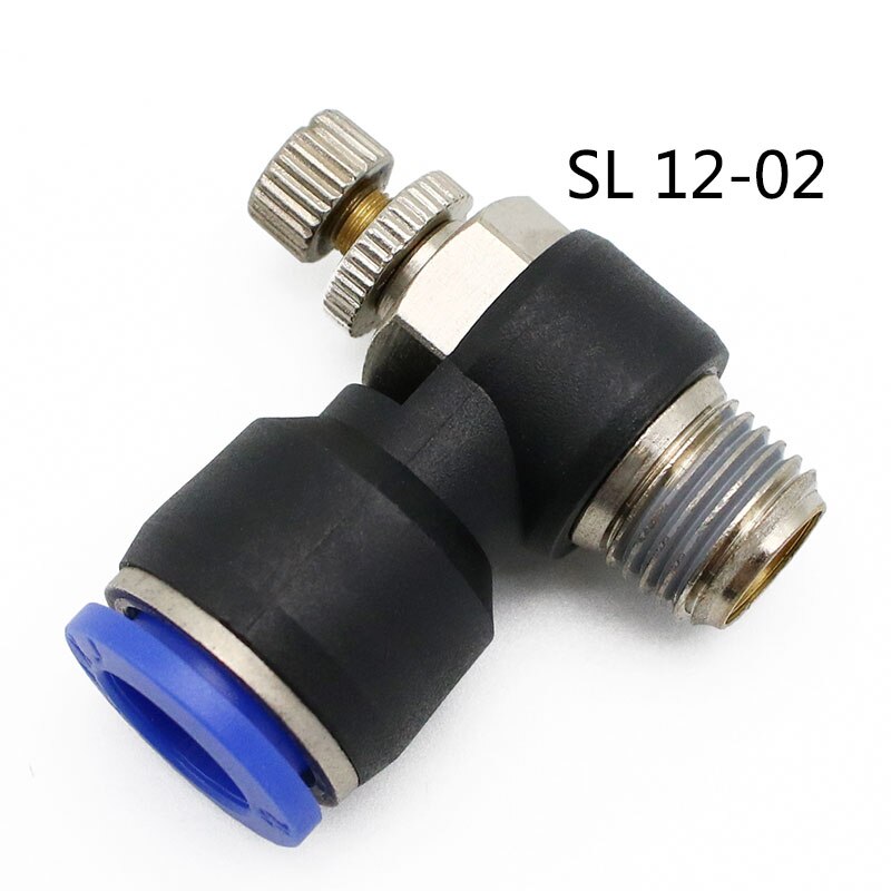 Pneumatic Speed Flow Controller 8mm 6mm 10mm 12mm OD Hose Tube 1/4"BSP 1/8" 3/8" 1/2" Male Gas Airflow Limit Valve Quick Fitting: SL12-02