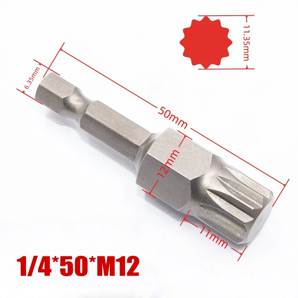 1 st 50mm st 12 -punkts torx-skruvmejselbits 6.35mm st magnetisk sexkantsskruvmejselbits  m5 m6 m7 m8 m10 m-12 st: Lila