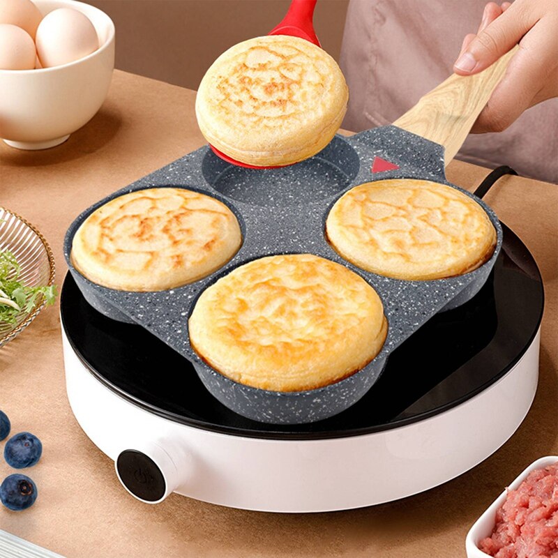 4-Cup Non-stick Ei Pan,7.5 Inch Aluminium Ei Koekenpan, houtnerf Handvat Pannenkoek Pan, Voor Frituren Eieren, Hamburgers