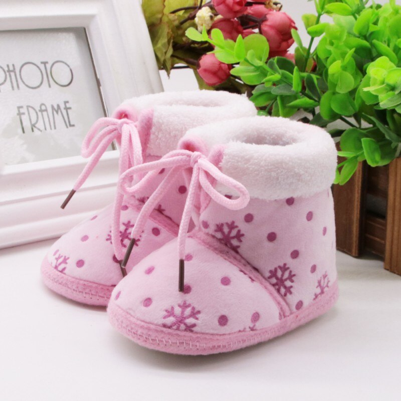 Winter Autumn Baby Girl Shoes Children Infant Girls Thick Warm Boots Ice Flower Kids Shoes: Pink / 7-12 Months