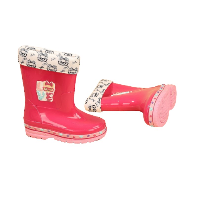 Botas de princesa para niños, botas cálidas de nieve para niña, abrigo de piel de invierno, botas cálidas de lluvia para niña, botas de tacón grueso rosa