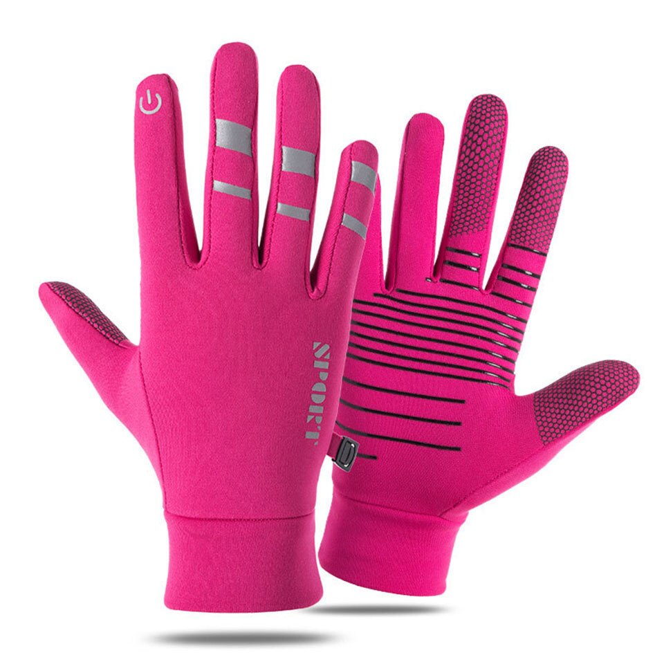 Vinter udendørs sports kører handske varm berøringsskærm gym fitness fuld finger handsker til mænd kvinder strikkede magiske handsker: Lyserød / Xl