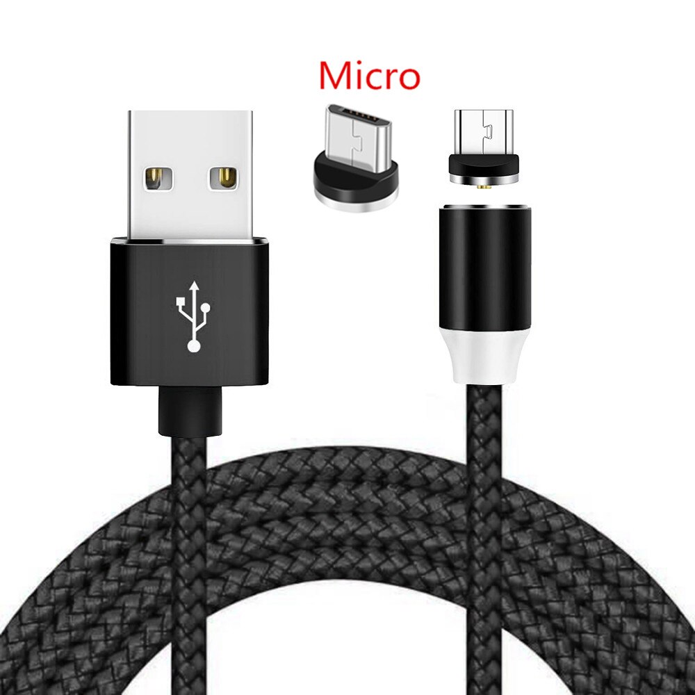 Magnétique Micro USB Câble de Charge Redmi 7A 6 5 vivo S1 Oppo A9 R11 Téléphone chargeur Mural Pour Huawei Y5 Y6 Y7 Y9 8A honneur 8X: Only Black 1M Cable