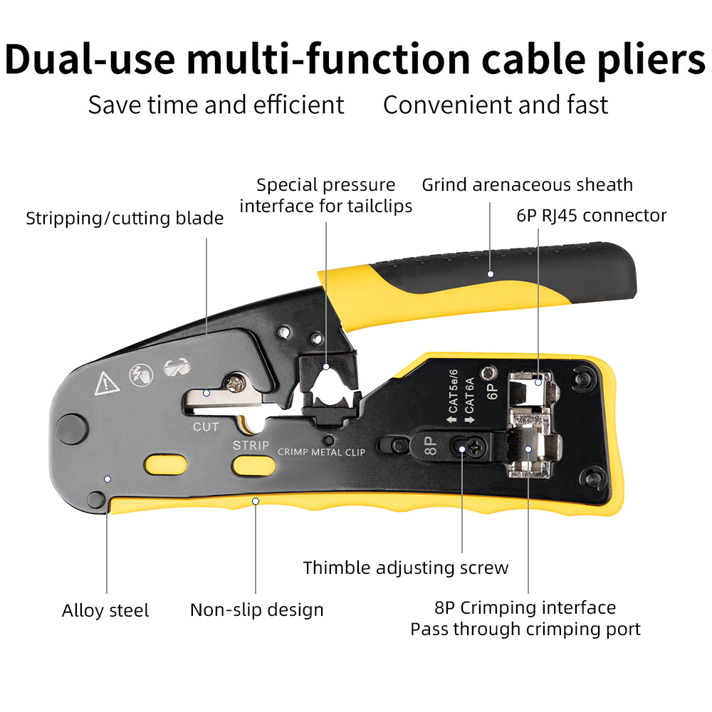 Zoerax Gereedschap Ratel Modulaire Data Kabel Crimper/Draad Stripper/Cutter Voor CAT5e CAT6 CAT6A/7, RJ45 Pass-Thru Connector