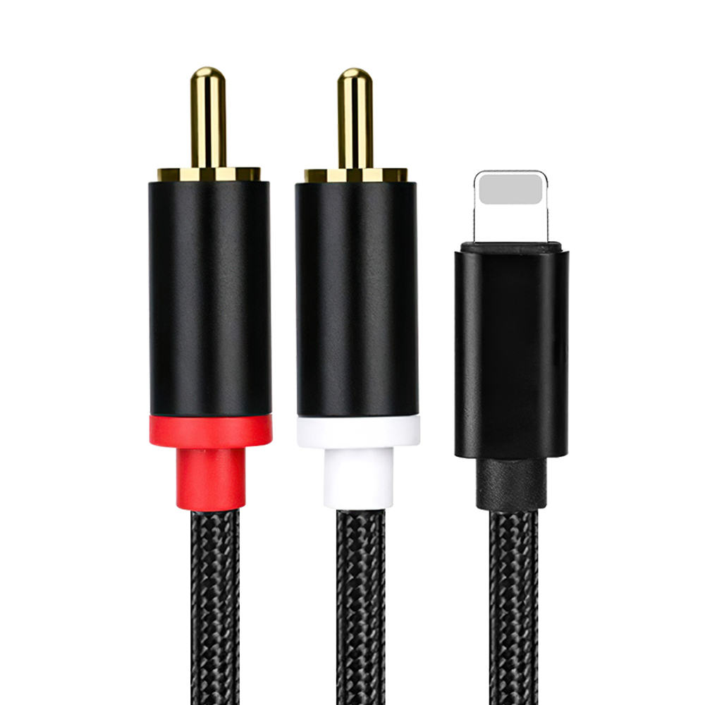 Usb l to 2 rca y splitter til iphone 6 7 8 plus x xr  xs 11 12 13 14 pro max se lydstik tv bil lang ledning 1/2/3/5/8 meter: 8m