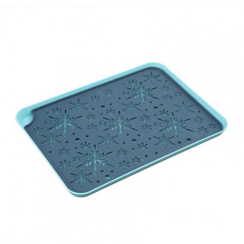 Kitchen Quick Drain Storage Tray Eco-friendly Hollow Pattern Plastic Rectangular Dessert Tray Supplies for Home: Blue S