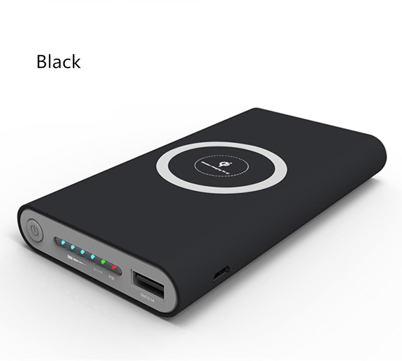 10000mAh Wireless Charging Power Bank Portable Battery Charger Powerbank For Xiaomi iPhone Samsung External Battery Poverbank: Black