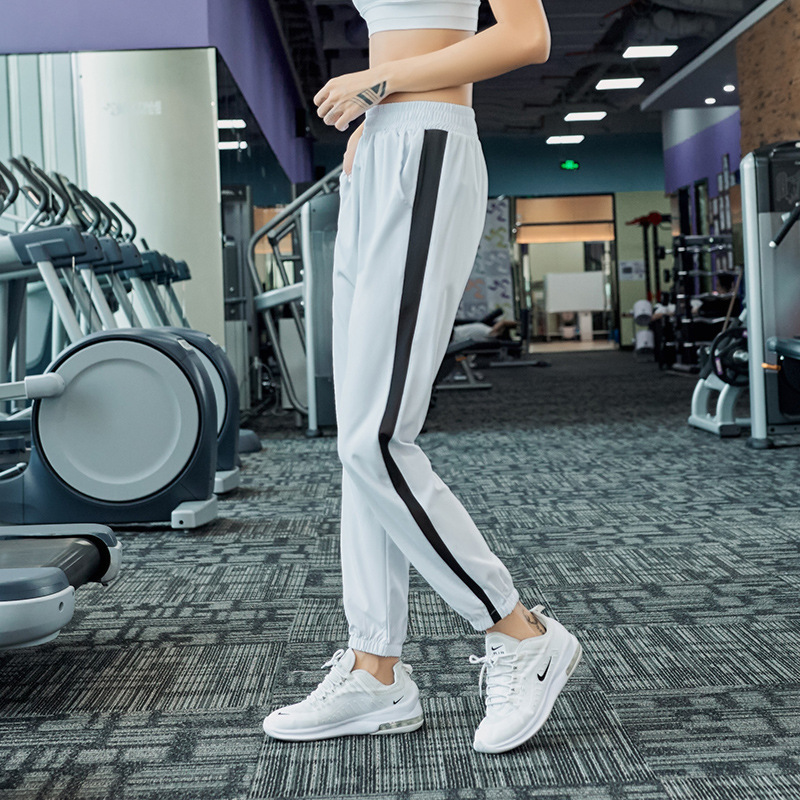 Women Outdoors Running Elastic Band Jogger Pant Trousers Quick Dry Sports Fitness Gym Loose Full Pants for Ladies: JXCK8269 white / M