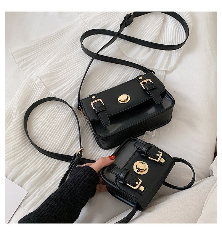 Flickväska damväska avslappnad sidväska korea lås axelväska: Svart / 11 x 9 x 5cm