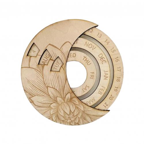 Everlasting Retro Wooden Calendar Round Perpetual Calendar Study Desk Calendar Handicraft Decoration Wooden Craft For Home Decor: Burlywood