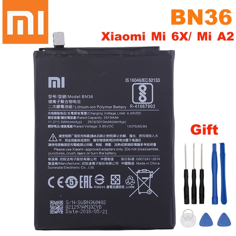 Xiao Mi Originele Batterij BN36 3010 Mah Voor Xiaomi Mi6X Mi 6X MiA2 Mi A2 Telefoon Vervangende Batterijen