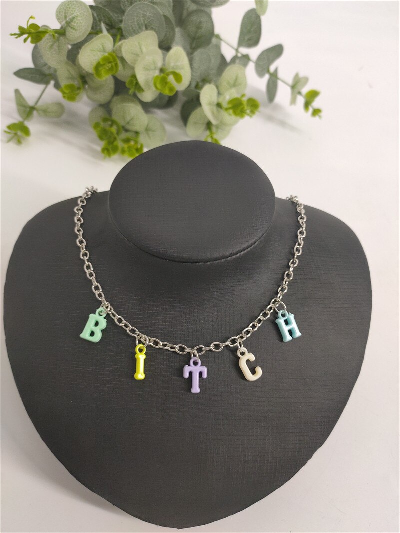 Women ANGEL Letter Charm Choker Necklace Boho Colourful Chain Collares Clavicle Chain Alphabet Pendants Collares Jewelry