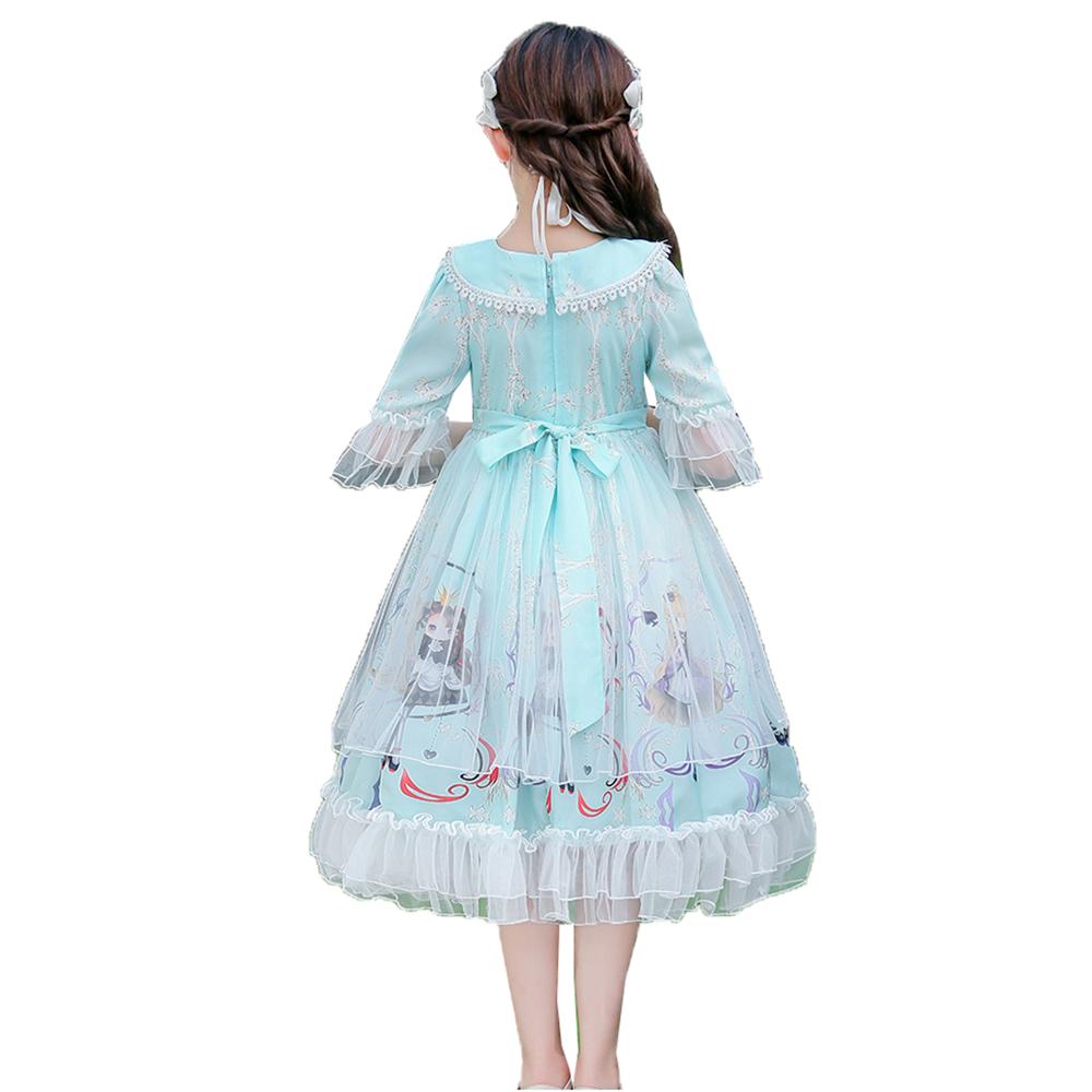 Girls Kids Pan Collar Lace Cover Up Floral Print Sweet Lolita Princess Dress