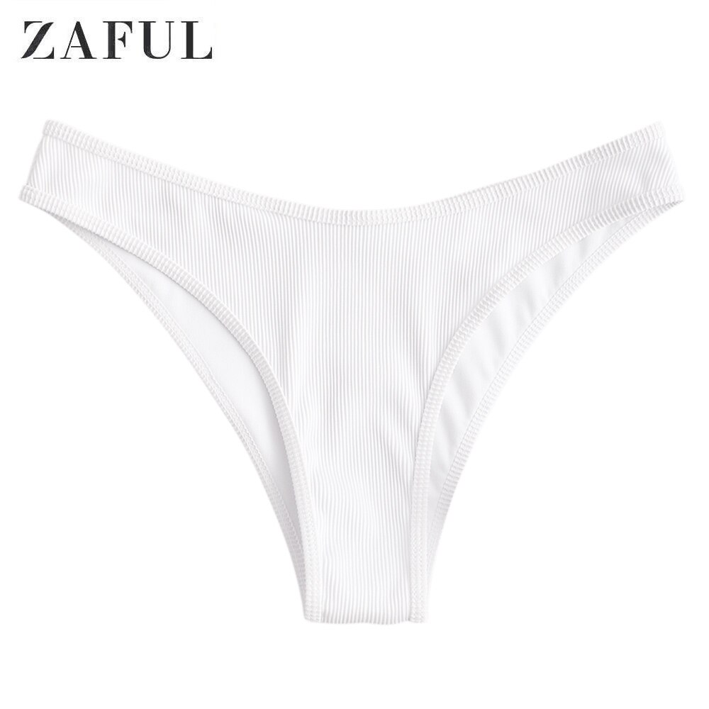 ZAFUL Rippen hoch schneiden Bikini Unterseite Frauen Solide Schwimmen Unterhose Ein Stück kurze Hose Sommer sexy Strand Bademode Badeanzug: Weiß / S
