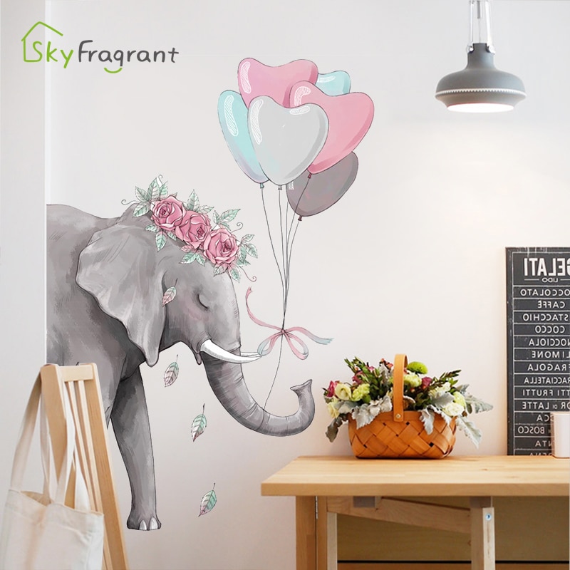 Miss elefant vägg klistermärke kärlek ballong klistermärken heminredning veranda dekoration vardagsrum dekoration sovrum vägg inredning