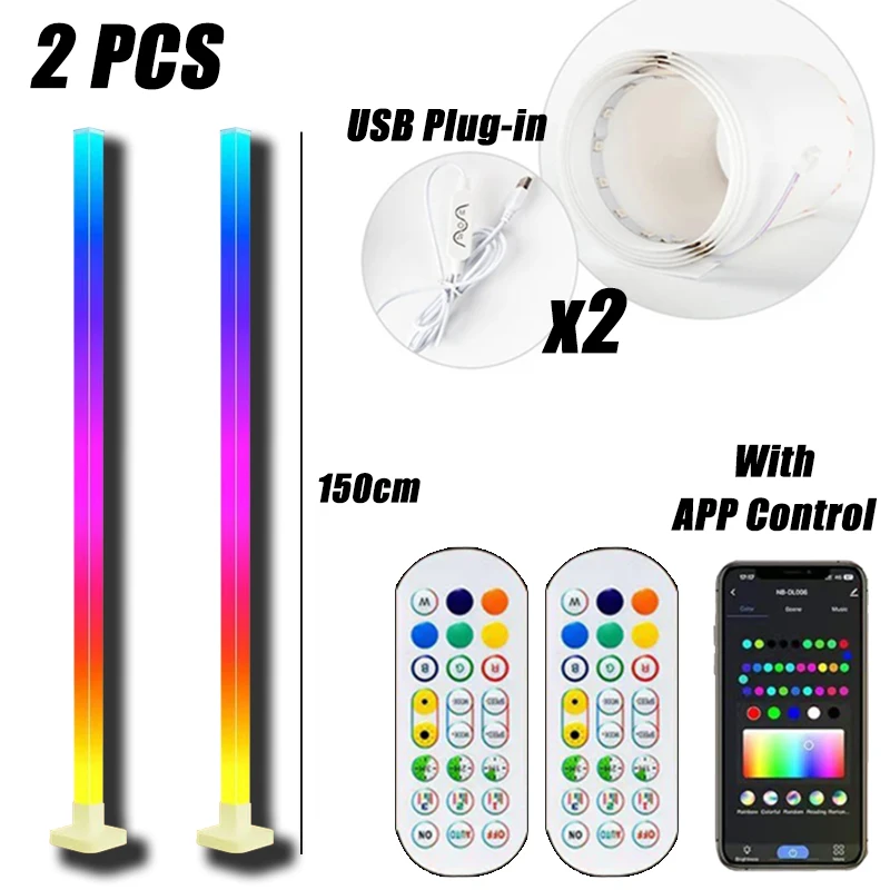 Rgb-hjørnegulvlampe musiksynkronisering 16 millioner farver gør-det-selv stående gulvlampe led-lampe app-styring omgivende belysning gamingtilbehør: Sort