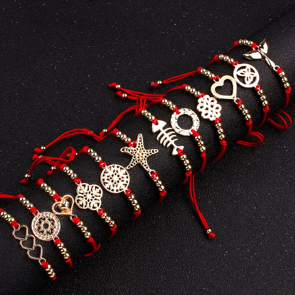 Mode Handgemaakte Weven Rood Touw Armband Goud Legering Metalen Accessoires Voor Vrouwen Mannen Eenvoudige Armband Sieraden