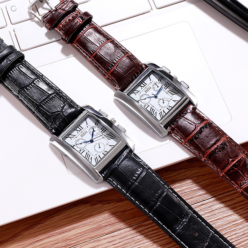 Reloj cuadrado DZG para hombre, reloj de pulsera de cuero de cuarzo resistente al agua, reloj para hombre, reloj Masculino, hodinky erkek kol saati