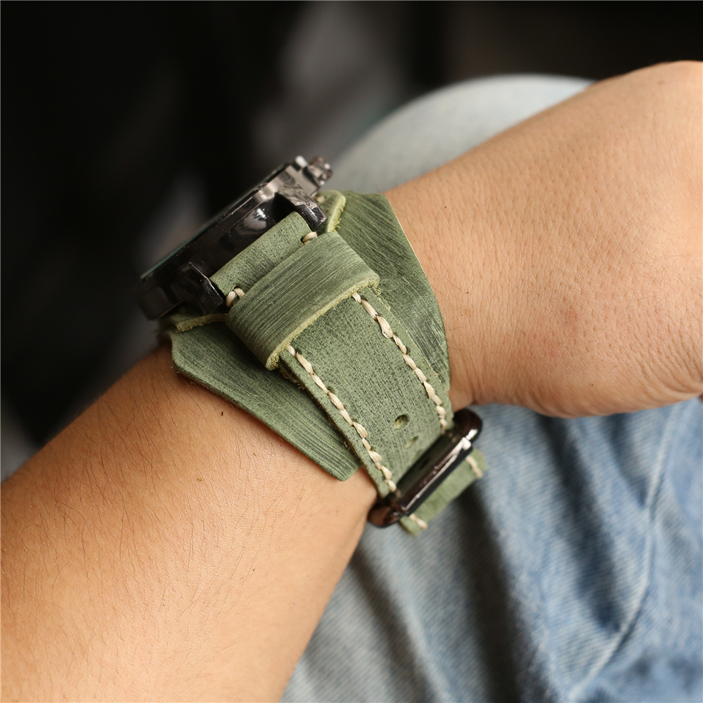 24mm Echtleder Armband Schwarz Rot Blau Braun Grün Punk Breites Uhrenarmband Vintage Herren Armband