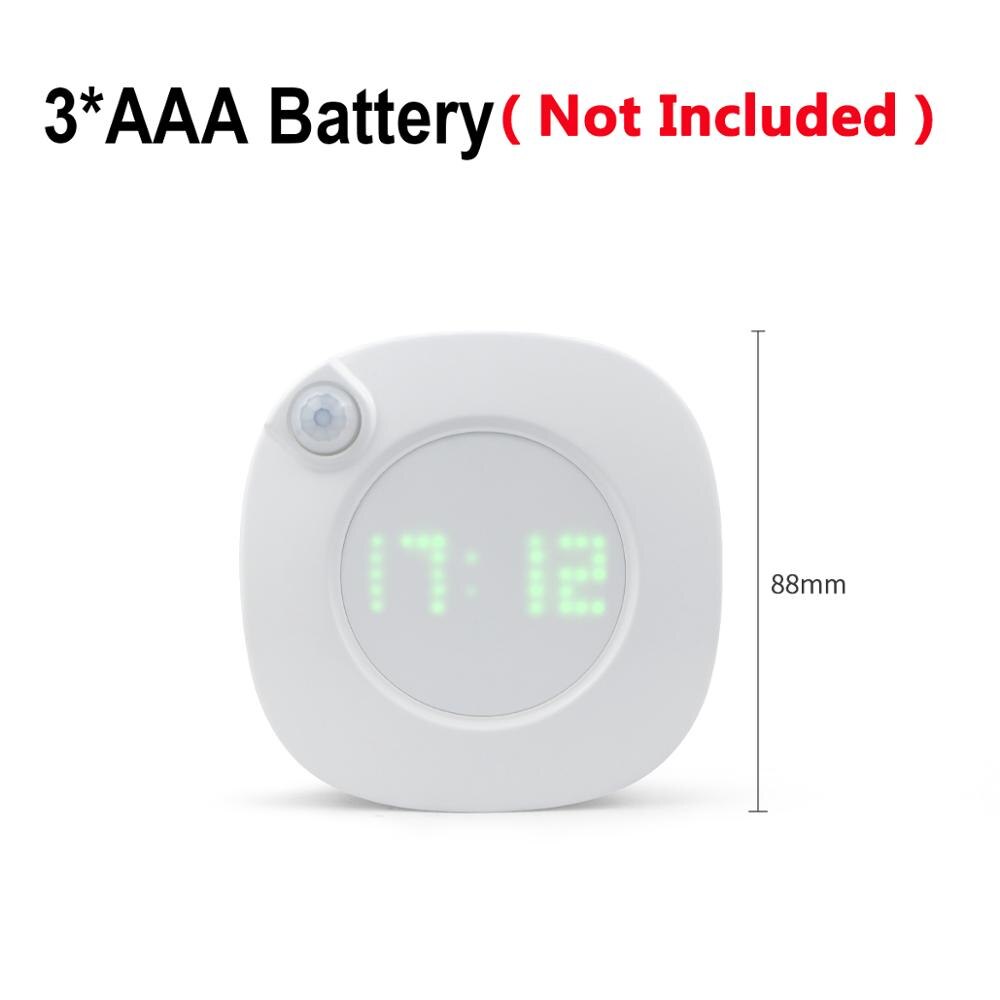 Toilet natlampe med ur batteri usb lampe med bevægelsessensor led lys til wc badeværelse soveværelse skab magnetiske væglamper: Batteridrevet