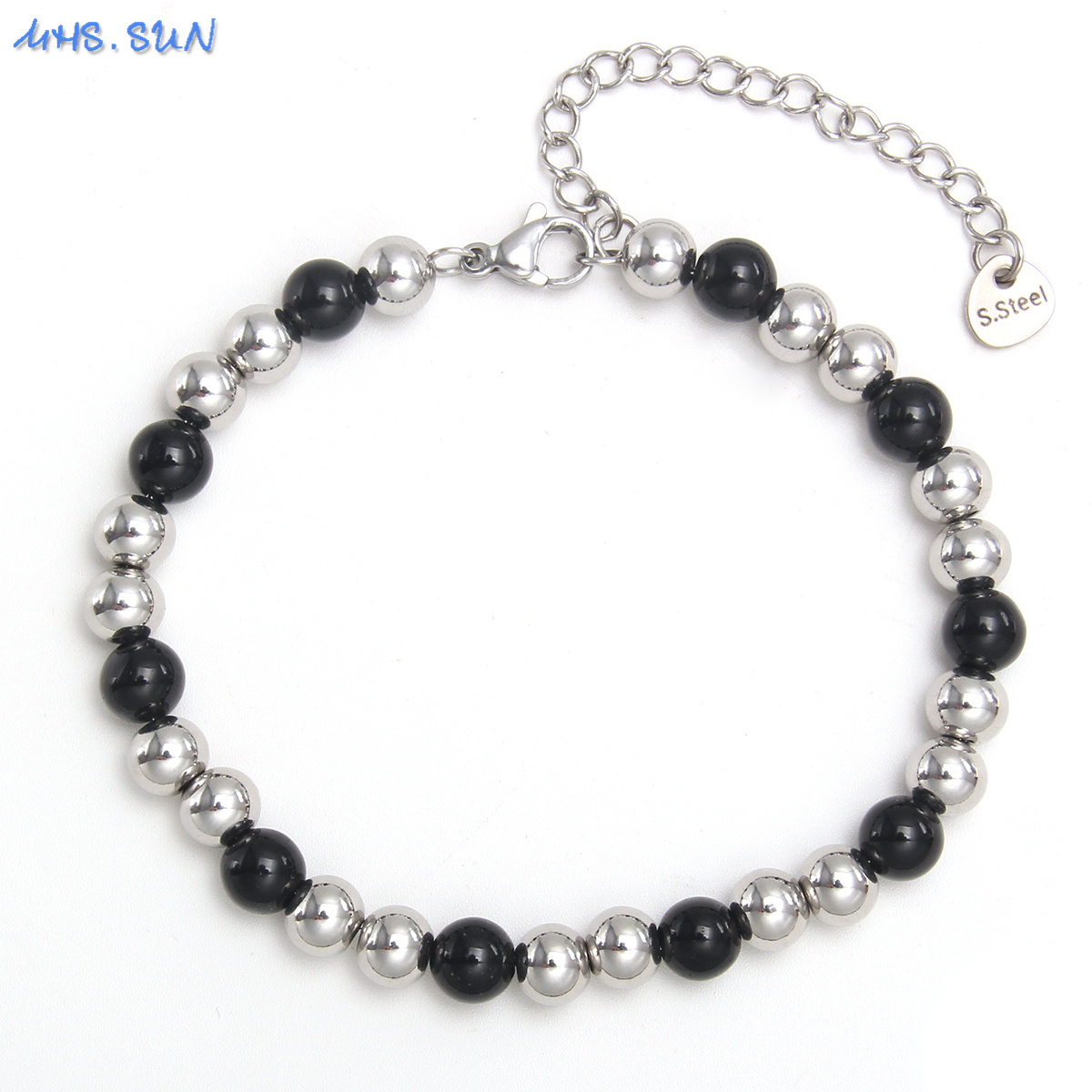 MHS.SUN-pulsera de cuentas lisas impermeable, brazalete ajustable de bolas redondas de acero inoxidable, Color dorado y plateado, joyería de Unisex: Chapado en zinc azul