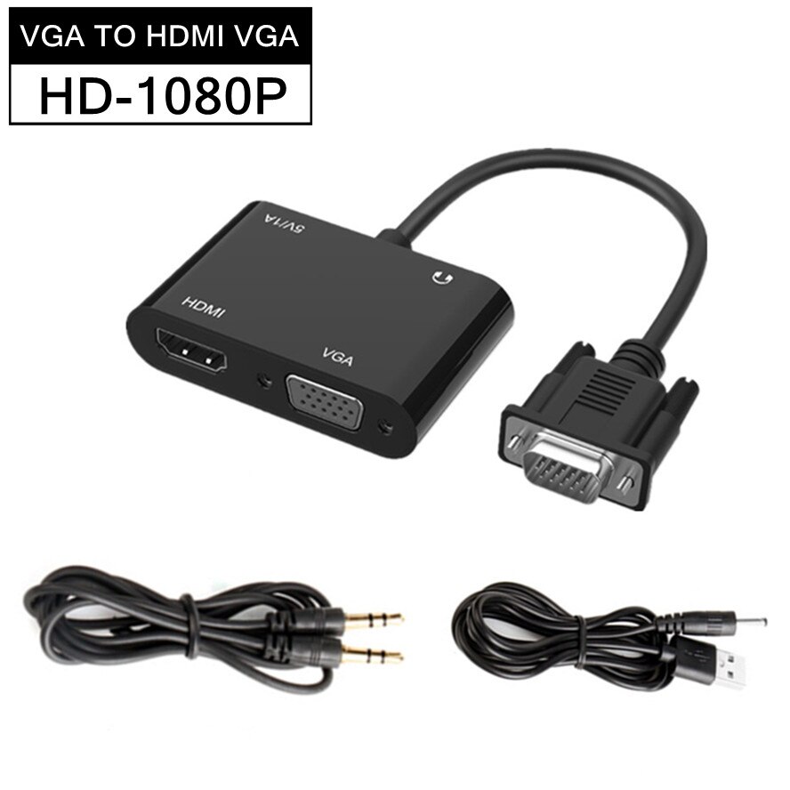 VGA to HDMI VGA adapter 1080P HD VGA splitter 1 in 2 output for computers desktops laptops computers monitors projectors: Default Title