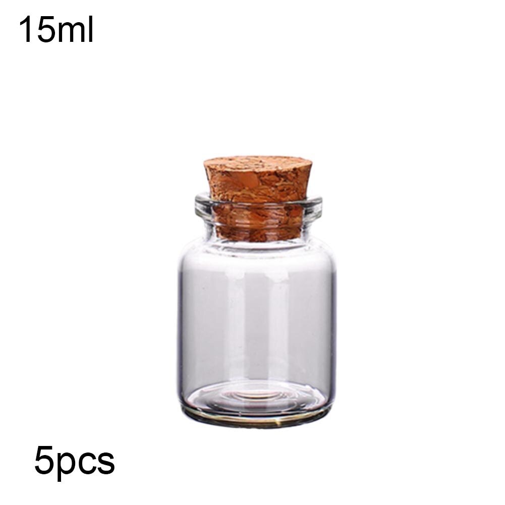 5Pcs 10/15/20/25/30/40/70ml Clear Cork Stopper Wishing Empty Glass Bottle Vials: 15ml