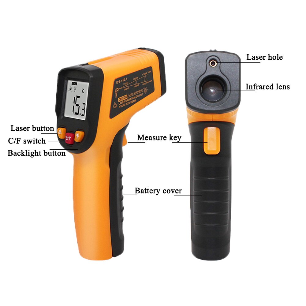 Thermomètre infrarouge IR sans Contact-50-400/600 degrés numérique C/F sélection thermomètre de température de Surface pyromètre imageur