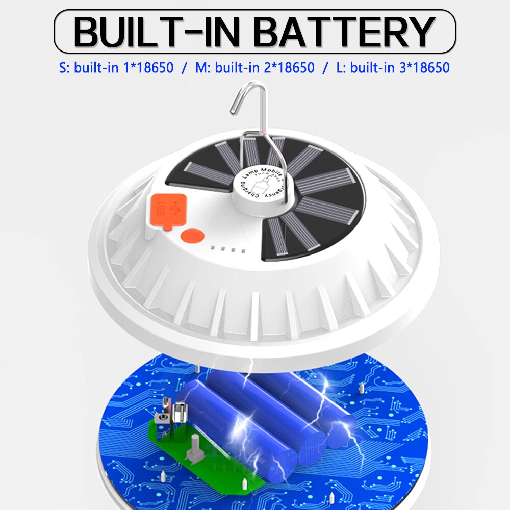 LED Solar Lamp Portable Emergency Lantern Outdoor Camping Light USB Charging Hook Lamp 300W Super Bright Rechargeable