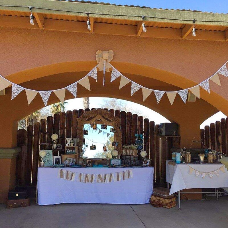 12 Triangle Flags Burlap Floral Lace Banner DIY Bunting Garland Rustic for Wedding Background Birthday Party Home Decoration