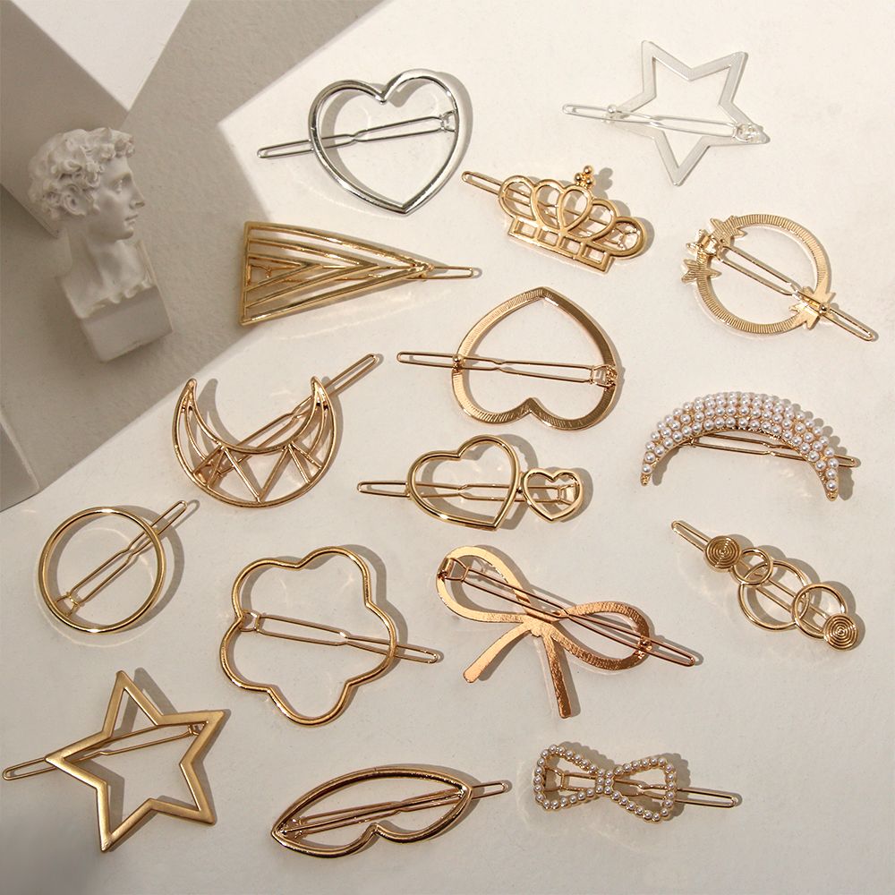 Horquillas de Metal a la para mujer, Clip para el cabello de pentculo Simple, horquilla de aleación geométrica, pasador de círculo de Luna, accesorios para el cabello para niñas
