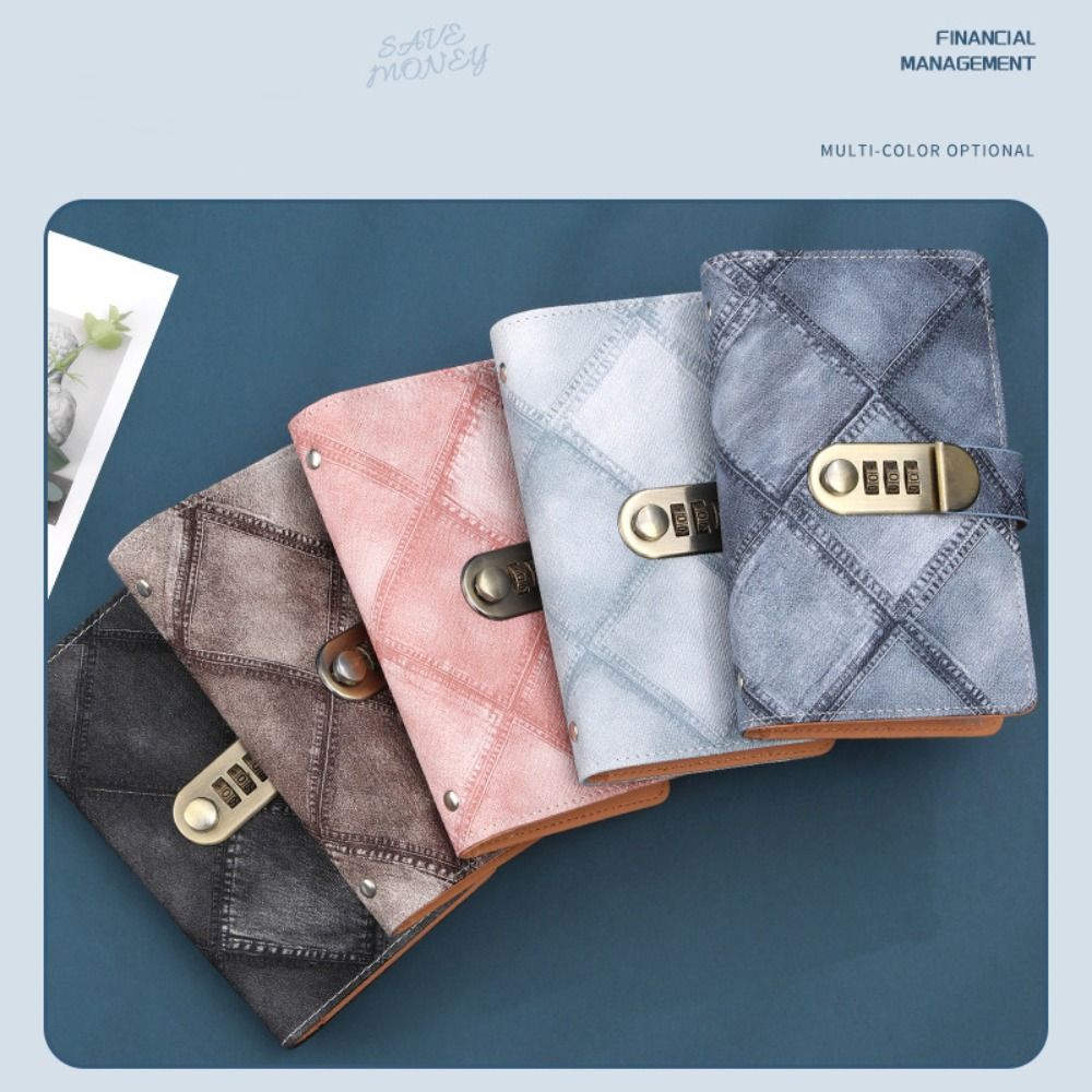 50Sheets Envelop Savings Challenges Book PU Leather Portable Budget Binder with Lock Wallet Storage Refillable