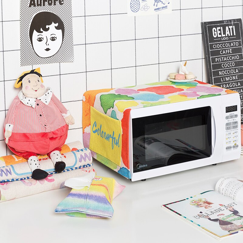 Nordic stijl Regenboog mooie Magnetron dust covers De oven shield Doek kunst Landelijke stijl met Winkel inhoud zak