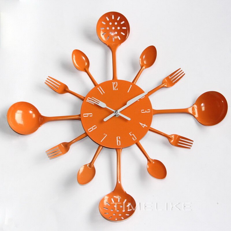 Horloge murale de cuisine en métal | De grande taille, en métal de cuillère à fourchette, horloge murale de cuisine, spécial
