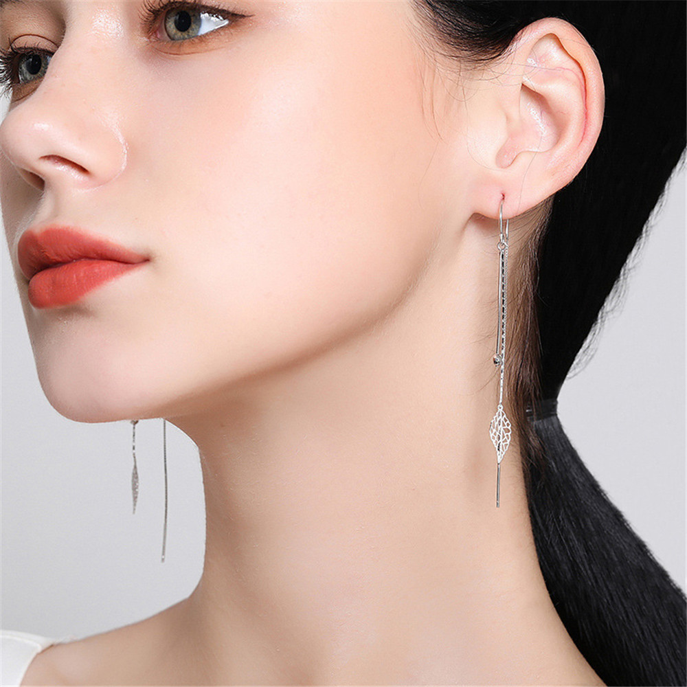 VOQ Silver Color Exquisite Wavy Simple Earrings Temperament Tassel Long Earrings Female Jewelry: PURPLE