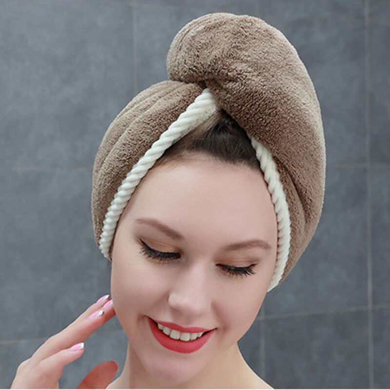 Hair Towel Thick Dry Hat Microfiber Turban For Lady Women Quick Drying Bathing Cap Set Towels Cotton Polyester Soft Shower Cap